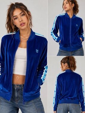 Converse x Miley Cyrus Royal Blue Velvet Track Jacket Y2K Star Sleeve Full Zip